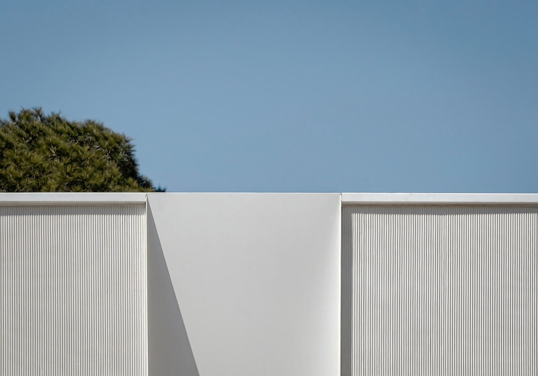 a white wall with a tree in the background