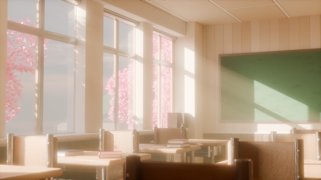 A bright classroom with beautiful sunlight streaming in.